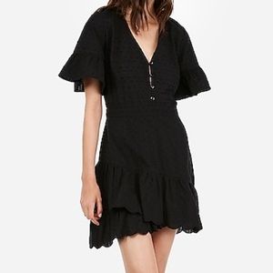 Eyelet lace flutter sleeve dress